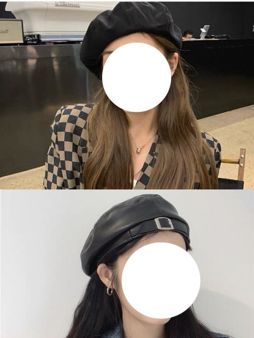 Set of 2 Black Berets Classic & Buckle Detail